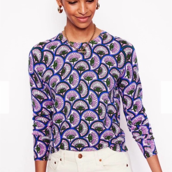 Boden Emilia Cotton Crewneck Lightweight Sweater Purple and Blue Pattern Small - Picture 1 of 10